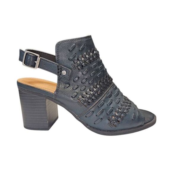 Maurices Shoes Womens Courtney Slingback Navy Black Peep Toe Mule Chunky Heel. S - Picture 2 of 11